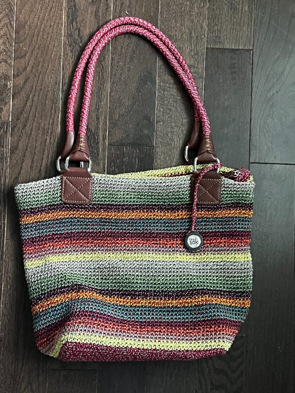 The Sak Cambria Crochet Tote Bag Multicolor Striped Boho Shoulder Bag